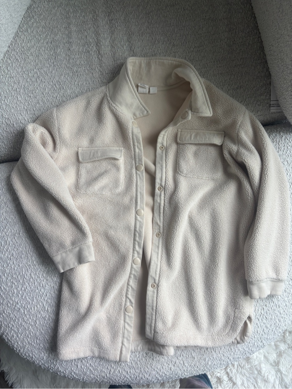Roxy Cream Sherpa Jacket with Leather Logo Patch
